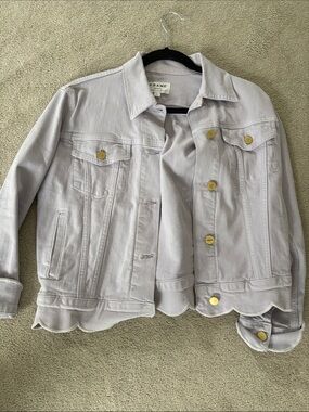 Frame Denim Lavender Scalloped Hem Jean Jacket with Gold Buttons